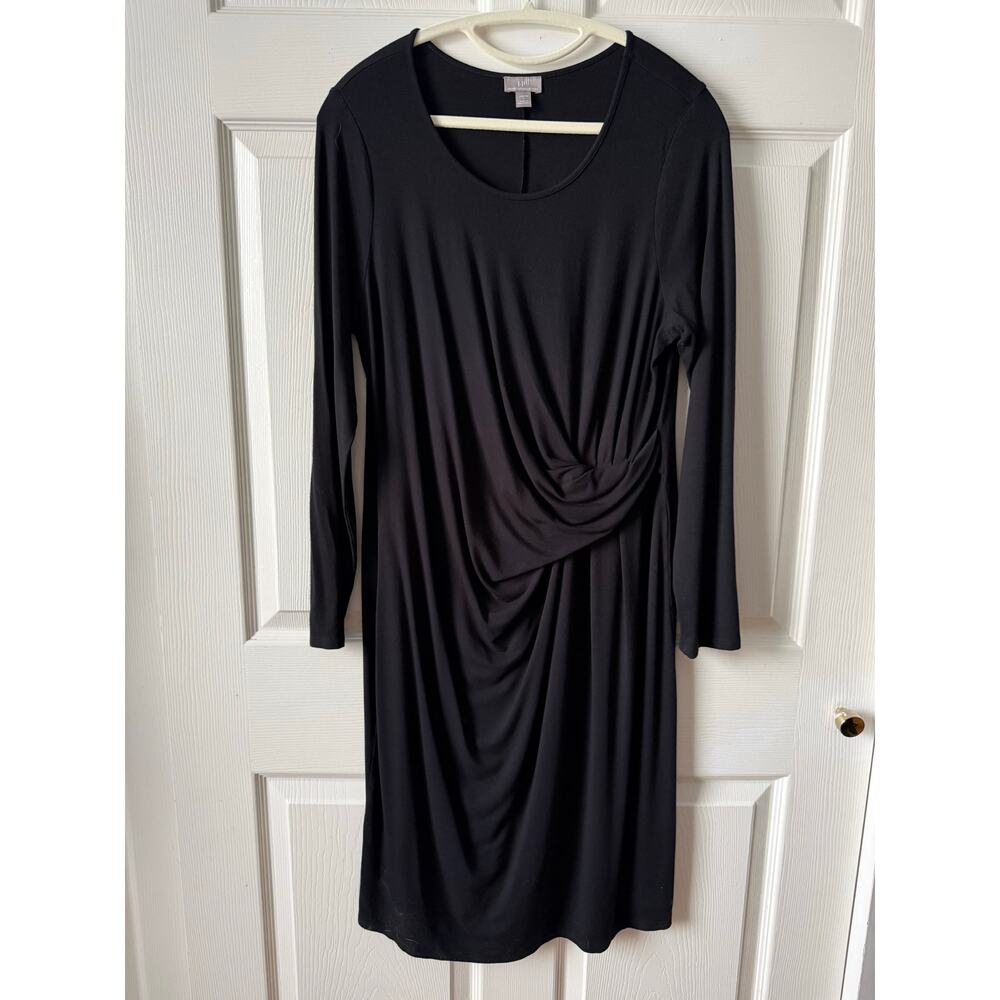 J.Jill Wearever Black Wrap Style Dress Size Large Minimalist Capsule Office LBD